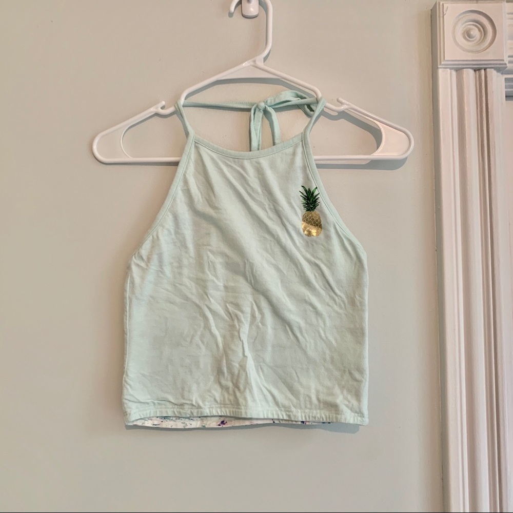 Reversible High-Neck Pineapple/tie dye crop tank